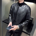 New Men's Faux Leather Jacket Motorcycle Biker Coat Stand Collar Zipper Slim Fit Casual Streetwear Outerwear