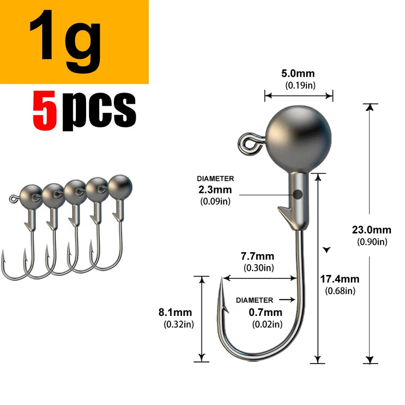 5pcs 1g 2g 3g 4g 5g 10g 20g 22g 25g 28g crank Jig head hook fishing hook head Jig lure hard bait soft worm jig hook for fishing