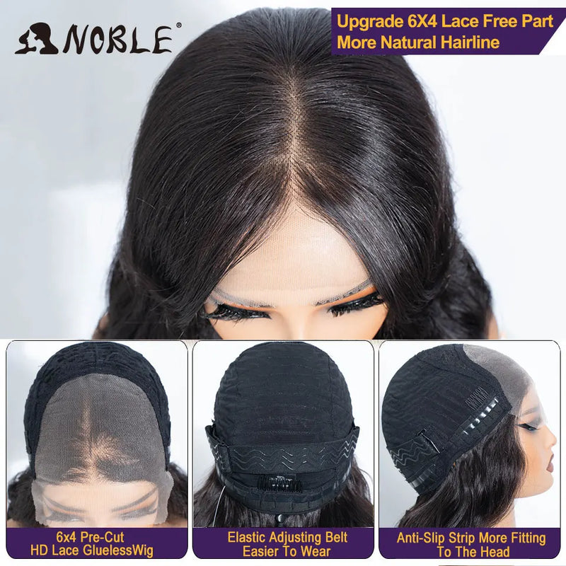 NOBLE Synthetic Lace Front Wig 20 Inch 6X4 Dark Brown Body Wave Natural Hairline Heat Resistant For Brazilian Women Lace Wig