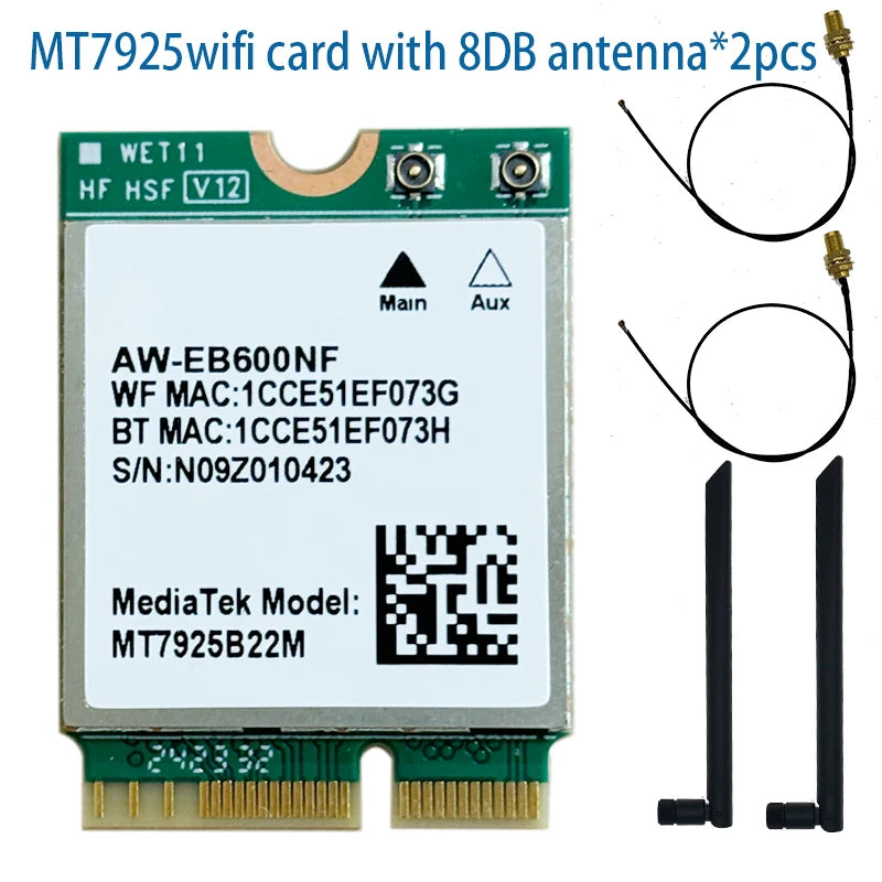 WDXUN for MT7925 WiFi7 Network Card Bluetooth 5.3 M.2 NGFF Wireless Adapter 5400Mbps Tri Band 2.4G 5G 6GHz - Visuel 5 | SAMAG