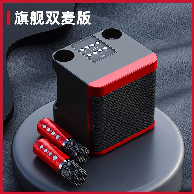 Karaoke Audio Machine Speaker System With 2 Microphones Portable Wireless Bluetooth-compatible Home Tv Ktv Set Speakers