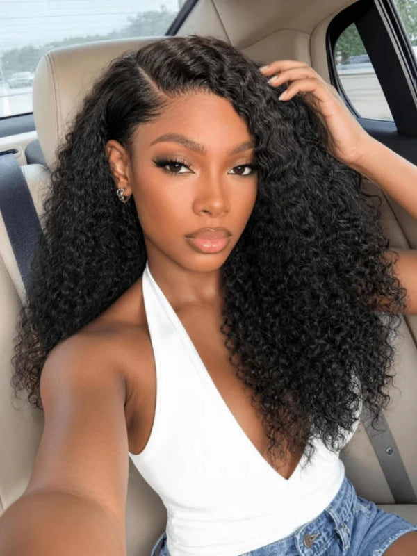 13x6 13x4 Brazilian Virgin Human Hair Jerry Kinky Curls Lace Front Wig 250% Density Pre‑Plucked With Bleached Knots For Black Women Natural Kinky Curls For Daily Dating Party And Special Occasion Hairstyle