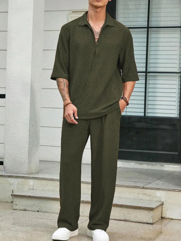 Commuter Suit Casual Shirt Solid Color Short Sleeve Pants | SAMAG