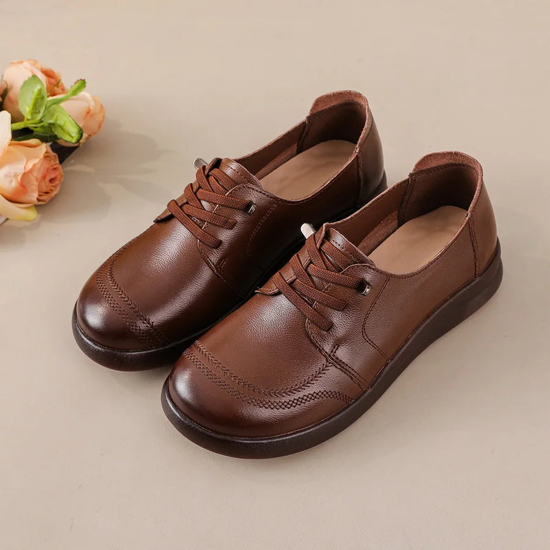 New real leather barefoot flats woman lace up moccasins mother comfortable flat drive shoes ladies vintage oxfords flats loafer