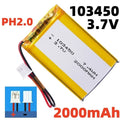 103450 3.7V 2000mAh Polymer Lithium Rechargeable Battery jst PH 2.0mm 2pin plug for Camera GPS navigator MP5 Bluetooth Headset