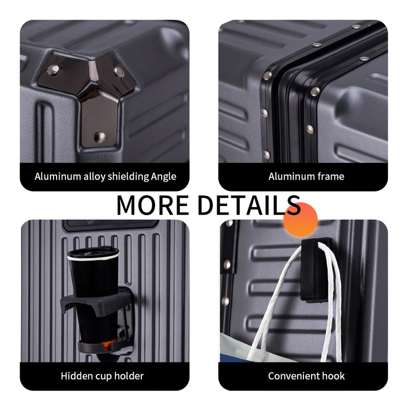 Trolley Luggage 20 24 26 28" Aluminum Frame Rolling Luggage Case USB Travel Suitcase on Wheels Combination Lock Carry on Luggage