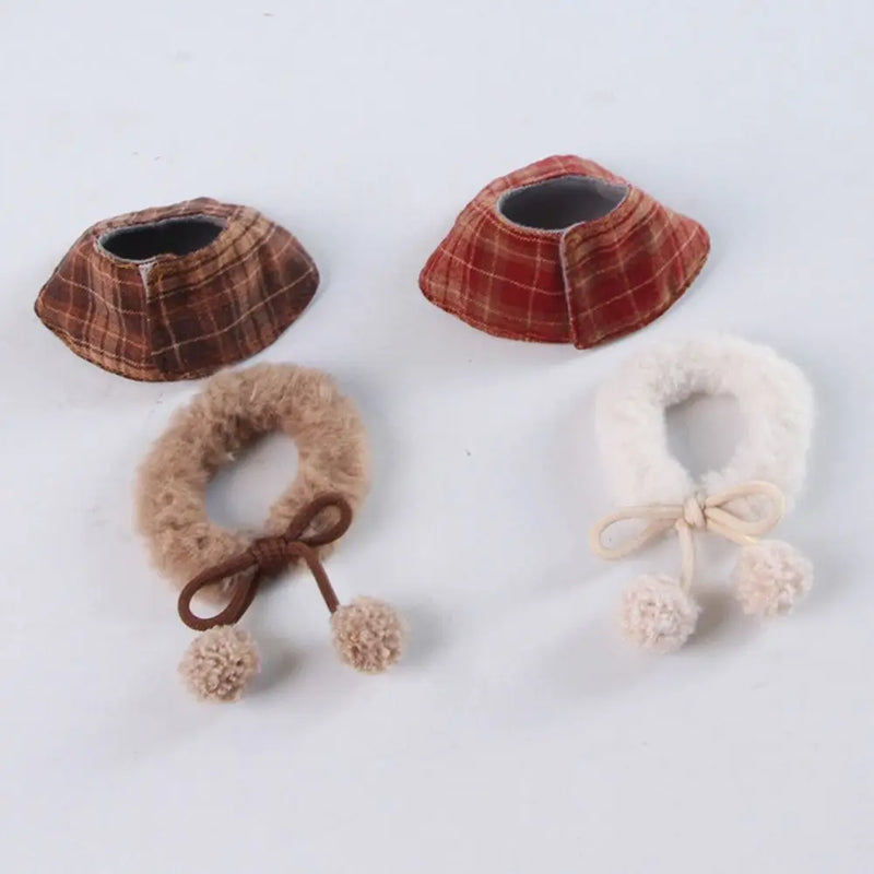 Cute Warm Plaid Hamster Cape Windproof Comfortable Furry Collar Scarf Set Adjustable Pet Transformation Outfit Costume Party