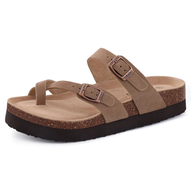 Litfun Cork Footbed Beach Sandals For Women Men Fashion Thick Sole Cork Slippers Summer Beach Shoe Classic Open Toe Flat Sandals