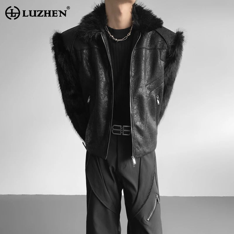 LUZHEN 2025 Winter New Original Faux Fur Patchwork Design Leather Jacket Men's Fashion Elegant Handsome Male Coat Clothes JY5114