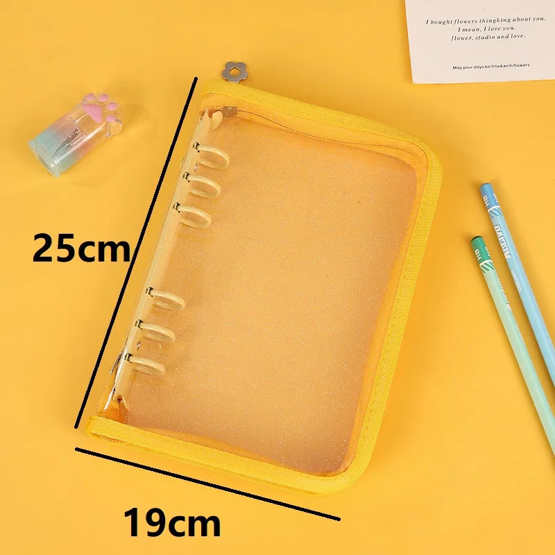 A5 Binder Cute Transparent Binder Notebook Filing Cabinet A5 Ring Pockets Leaf Filing Cabinet A5 Macaron Binder HYJ02