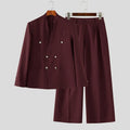 INCERUN Men's Sets Solid Color V Neck Long Sleeve Blazer Pants Two Piece Elegant Streetwear Fashion Matching - View 9 | SAMAG