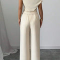 Elegant Pure Color Ladies Asymmetric Top And Wide Leg Pants 2-Piece Set for Commuting Casual Vacations Fashionable New Arrival