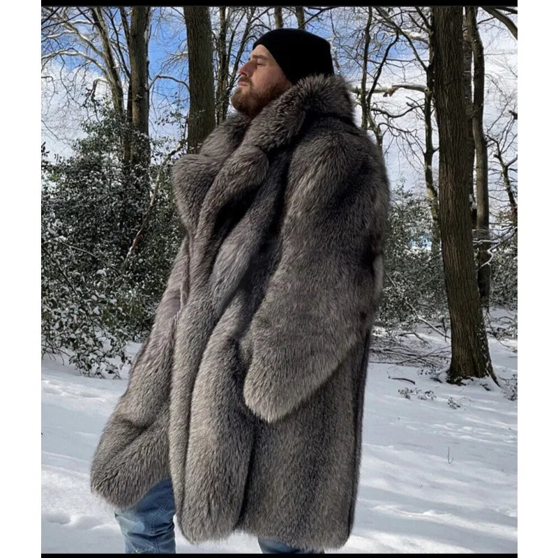 Men's Clothing Fur Coats Faux Fox Fur Long Coats Overcoats Plus Sizes Winter Thickened Warm Mink Fur Windbreakers Jacket Winter