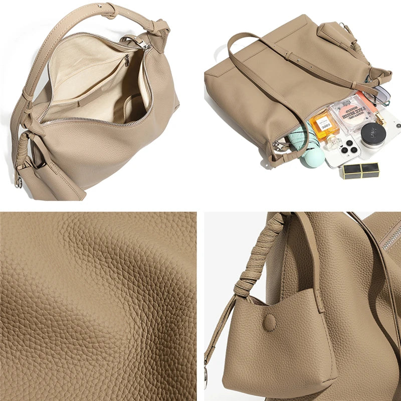 BURMINSA Genuine Leather Hobo Bags For Women Soft Slouchy Vintage Half Moon Shoulder Bag Cowhide Daily Work Commuter Handbags