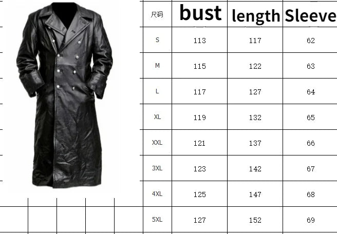 MEN'S GERMAN CLASSIC WW2 MILITARY UNIFORM OFFICER BLACK LEATHER TRENCH COAT mens leather jacket mens jacket