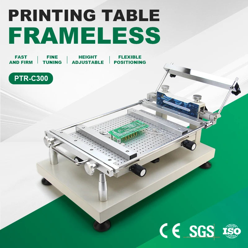 PTR-C300 Manual Frameless Solder Paste Printing Table Solder Paste Printer Platform for PCB SMT Assembly