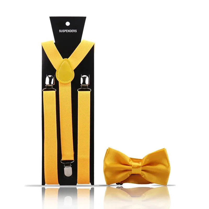 Fashion Mens Suspender Bow Tie Set Man Shirt Pants Dress Women Wedding Party Solid Color Suspender Suit Skirt With Braces Straps