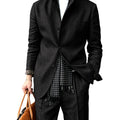 Men's Linen Blend 2 Piece Suit Set Stand Collar Three Button Breathable Casual Blazer Pants For Business Daily Wear Summer