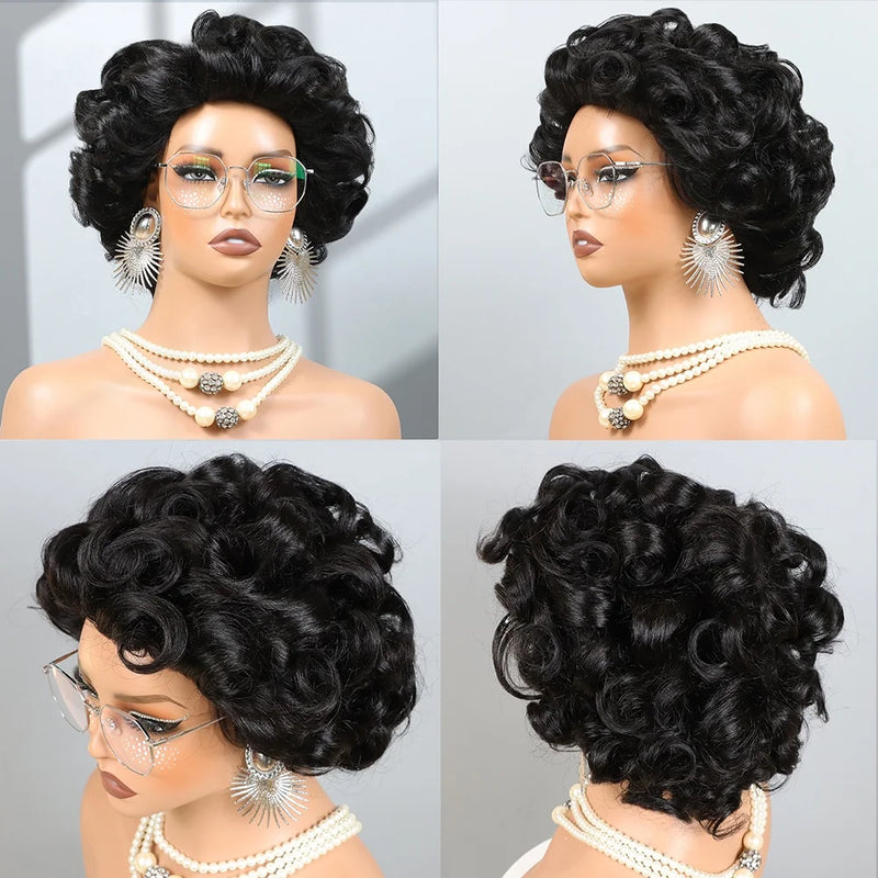 210% Short Salt And Pepper Grey Wigs Human Hair For Black Women Glueless Grey Human Hair Wig Rose Curly Pixie Cut Wig Human Hair