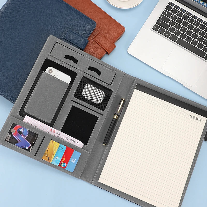 A4 Multifunctional Meeting Folder | Leather - like Finish. Organize Phone, Cards & Notes. Ideal for Business & Productivity!