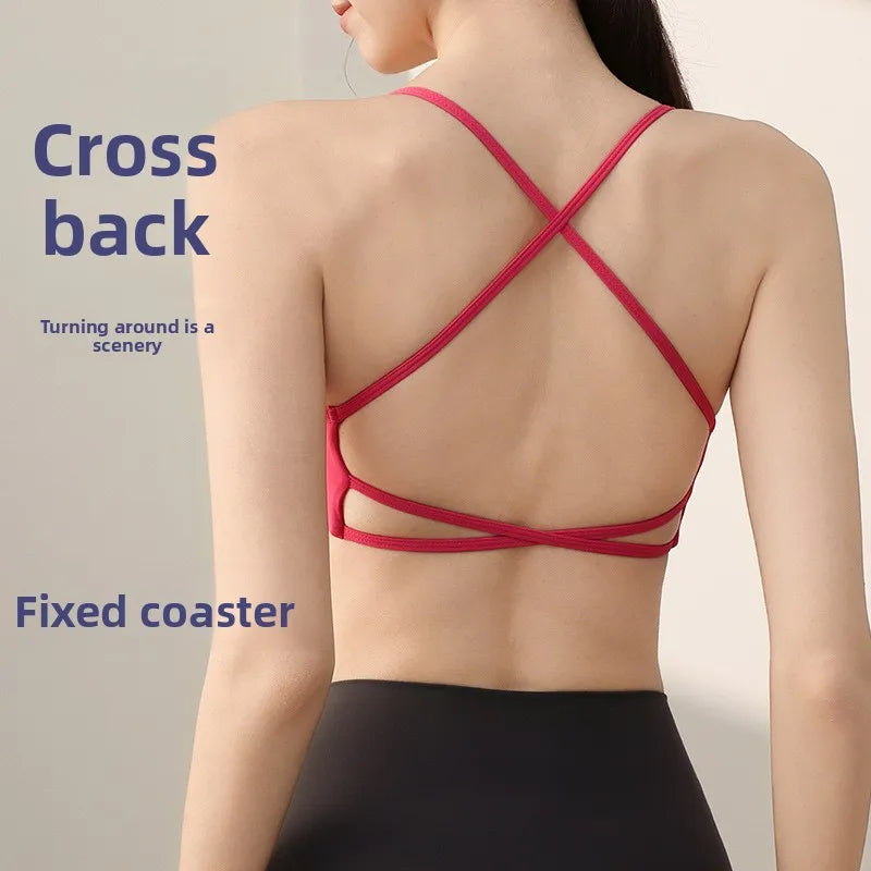 Solid Color Gym Yoga Underwear Women Cross Back Straps Fitness Bra High Strength Tight Sport Top Comprehensive with Chest Pad