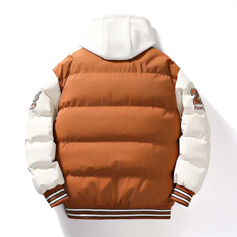 Men's Parka Cotton Padded Jacket Hooded Letter Embroidery Zipper Pockets Coldproof Outerwear Male Coat Streetwear Chic Hot Sales