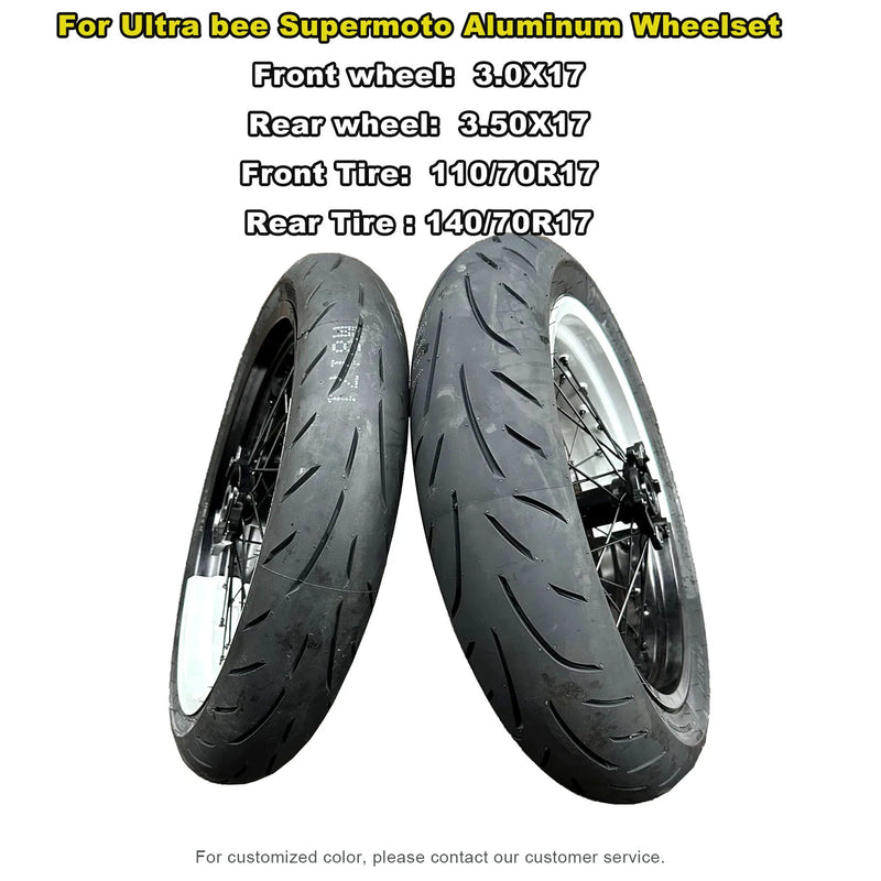 Street Supermoto wheels for Electric Dirt Bike Ultra bee 17inch Wheelset Kit Front 110/70R17 Rear140/70R17 Aluminum Wheelset