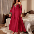 Contrast Lace Pajama Set Long Sleeve Robe With Belt V | SAMAG