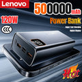 Lenovo 500000mAh Portable Power Bank 120W Large Capacity Super Fast Charging Digital Display External Battery Powerbank New