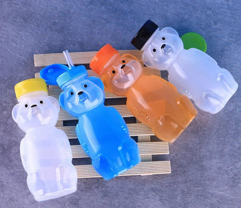 4Pcs 8OZ Honey Bear Straw Cups for Babies with Flexible Straws Cleaning Tools Therapy Sippy Bottle for Speech Feeding Training