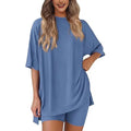 2026women's New Fashion Trend Basic High-quality Casual Round Neck Slit Loose Casual and Comfortable Women's Two-piece Home Suit