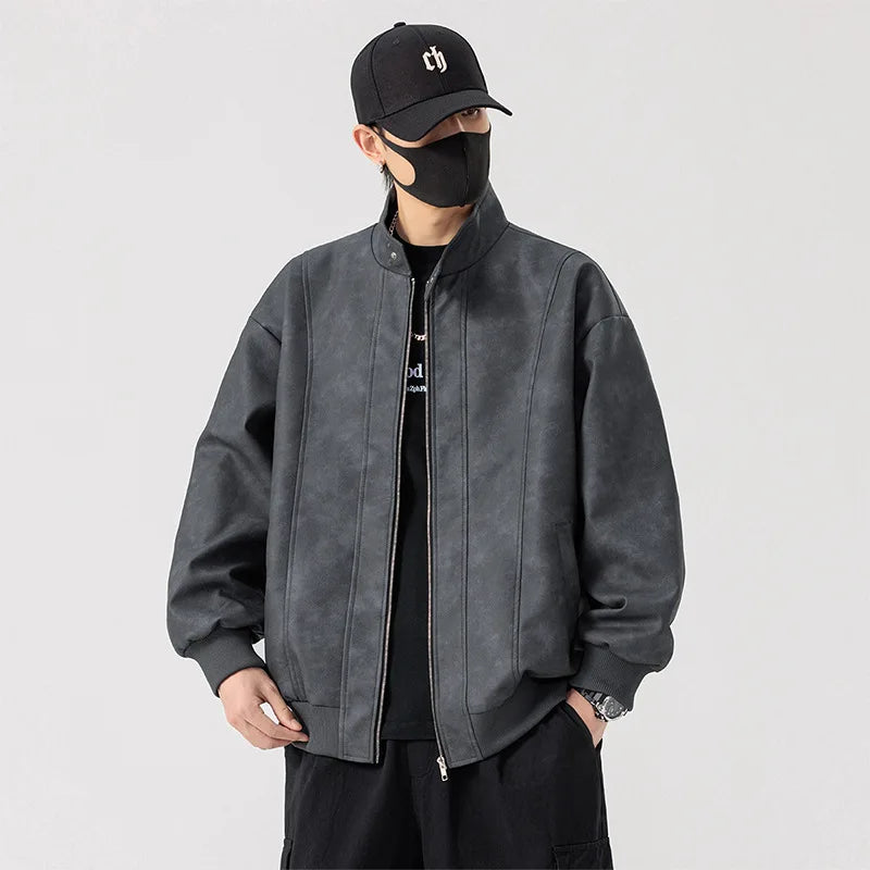 Oversize 6XL 7XL 8XL Men Jacket PU Leather 2025 Spring Windbreaker Trench  Plus Size Waterproof Stand Collar Brand Loose Coats