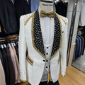 High End Beading Jacquard Men's Formal Suit Set, 3-Piece Paisley One Button Blazer Vest Pants Set, Luxury Costume Tuxedo Set