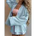 Spring Summer Collection Women's Pure Cotton Loose Fit Long Sleeve Cardigan Shorts Pajama Set Comfortable Loungewear Outdoor