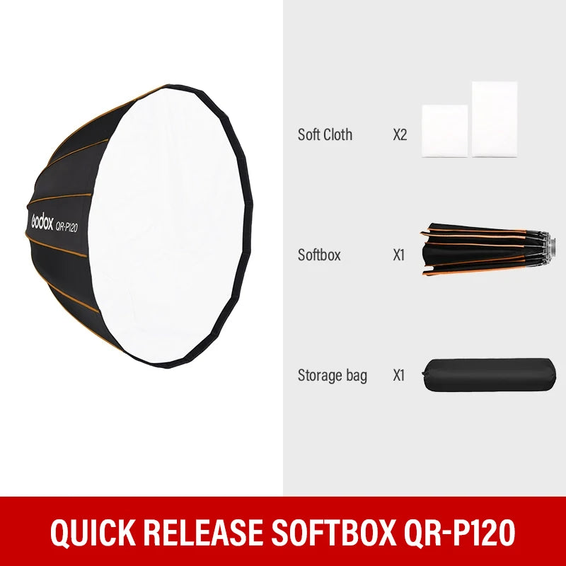 Godox Quickly Release Parabolic Deep Softbox QR-P70 70CM QR-P90 90CM QR-P120 120CM with Honeycomb Grid for Bowens Mount Studio F