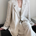 Autumn Hig-end Linen Material Blazer Jacket Sets Women 2025 Summer New Loose Wide Leg Casual Pant Ladies Clothing Office Lady