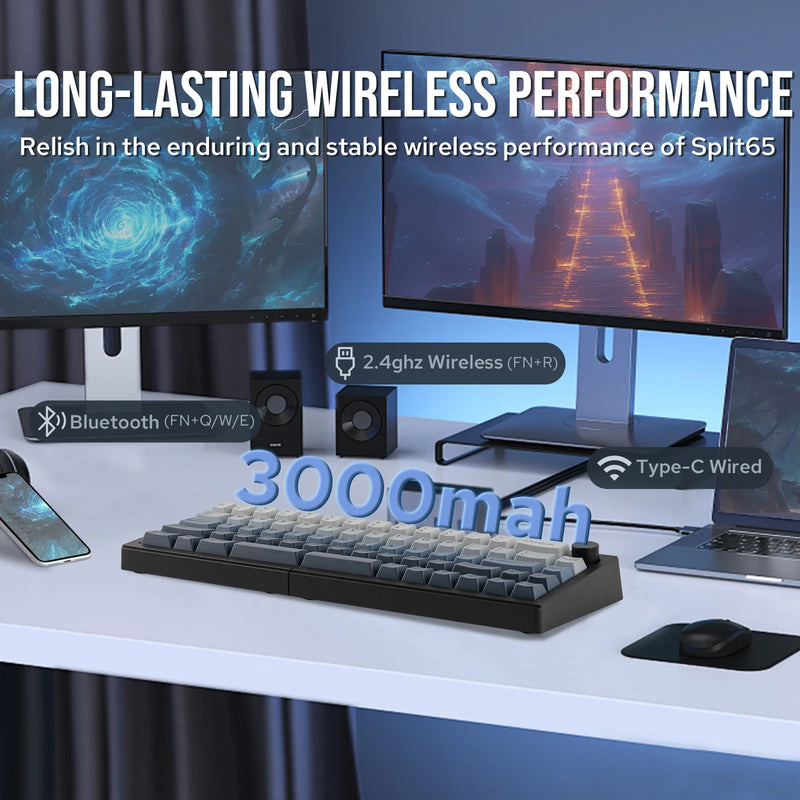 EPOMAKER Split65 60% Layout TOP Structure Hot-Swap Wired/2.4GHz/Bluetooth 5.0 Wireless Mechanical Keyboard South-facing RGB