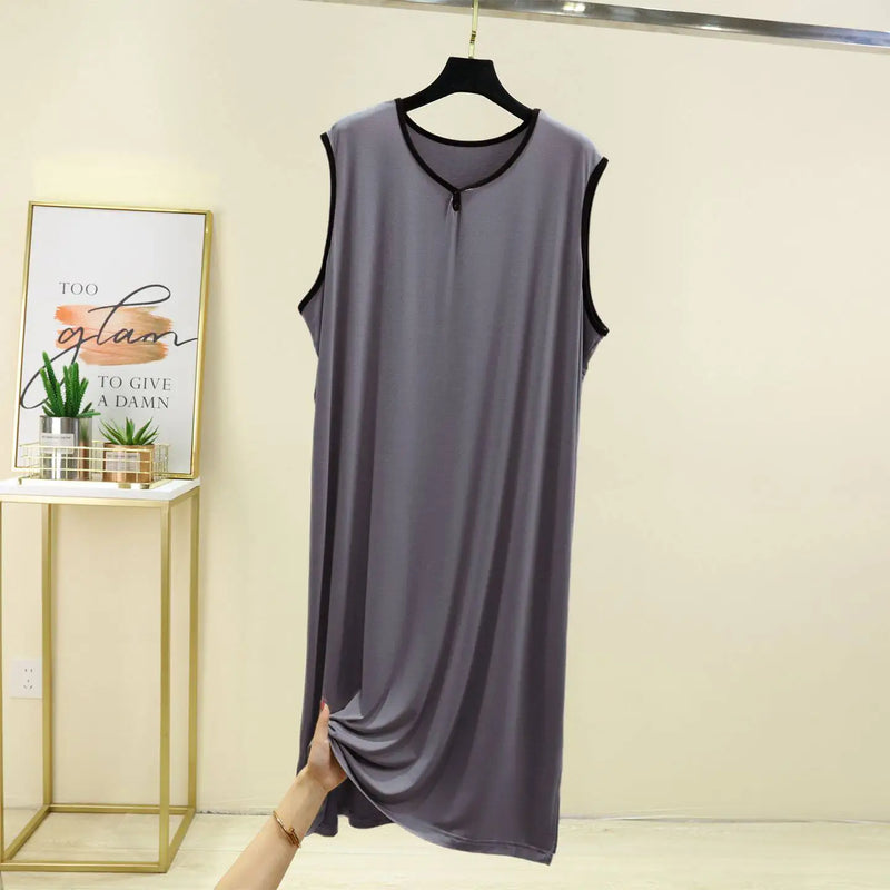 Cool Lightweight Modal Sleepwear Long One-Piece Robe for Men Summer Thin Breathable Naked Sleep Suit Home Comfortable Pajamas