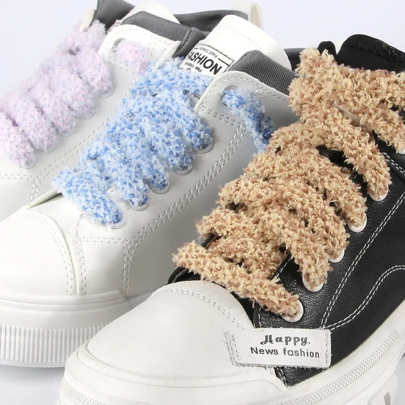1 Pair Plush Fluffy Shoelaces 1CM Wide Round Laces Sneakers Casual Shoes AJ/AF1 Shoelaces 100/120/140/160cm Shoes Accessories