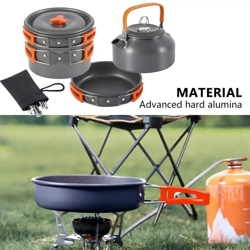 Camping Cookware Kit Outdoor Cooking Set Aluminum Pot Equipment Travel Tableware Kitchen for Hiking Picnic BBQ