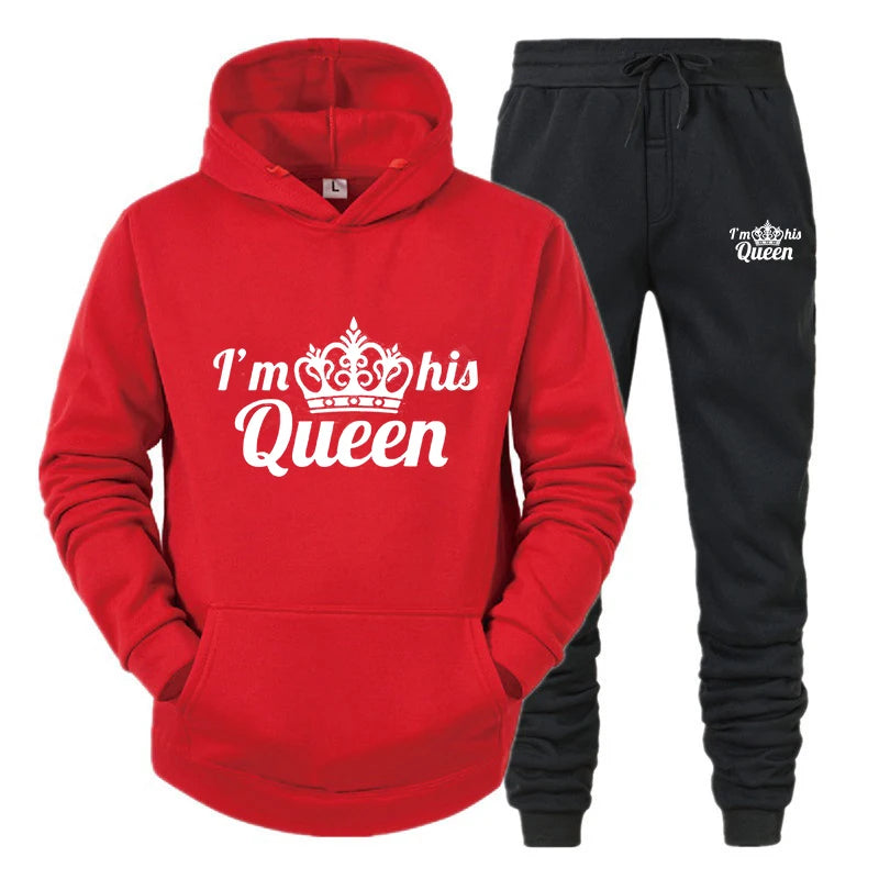 Lover Tracksuit Hoodies Printing QUEEN KING Couple Sweatshirt Plus Size Hooded Clothes Women Two Piece Set - View 17 | SAMAG