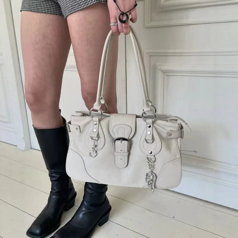 Korean Y2k Retro Pu Leather Large Capacity Handbag Mint Green Underarm Shoulder Bag Lipstick Wallet Storage Bags Woman Bag