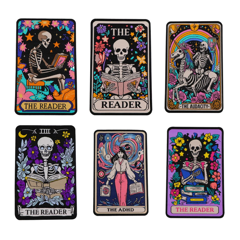 Skeleton Tarot Iron On Patch Clothes Patch For Clothing ADHD Embroidered Patch Garment Apparel Accessories Sewing Stickers