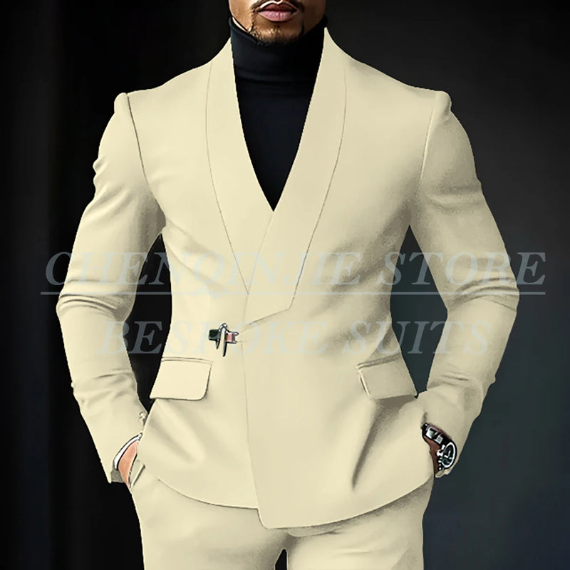 Chic Shawl Lapel Green Suits for Men High Quality Slim Fit Wedding Costume Homme Customized 2 Piece Jacket Pants Outfits Terno