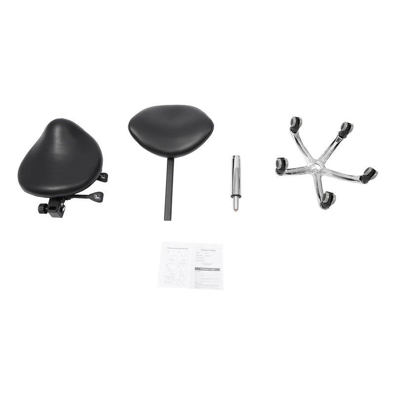 Rolling Saddle Stool Work Chair Height Adjustable  with Wheels +Backrest Heavy Duty