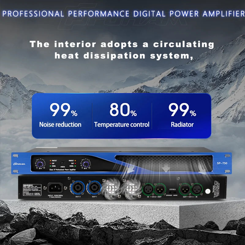 FUHAM SP-750 Class D Digital Power Amplifier 750W 8Ω 2 Channel 1U Lightweight Pro Audio Amp for DJ Stage Performance