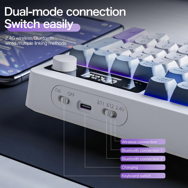 Xunfox TK100 Bluetooth Wireless Dual-Mode Keyboard Desktop Laptop Office E-Sports Gaming RGB Light Effect Charging Robot Feel