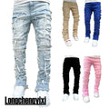 Men's Regular Fit Stacked Jeans Ripped Slim Patch | SAMAG