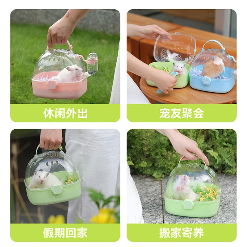 Hamster Outdoor Carrier Cage Portable Hamster Cage with Clear Large Flip Cover for Hamster Bird Carrying Pet Supplies