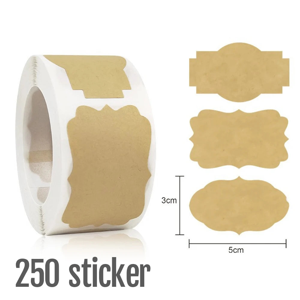 1Roll Kraft Paperblank Can Write Name Self-adhesive Sealing Gift Stickers Home Packaging Seal Labels Rectangle